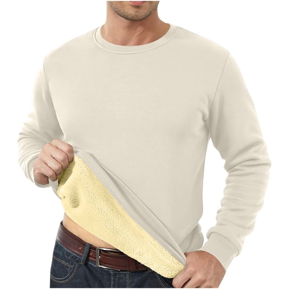 asjyhkr Mens Sweatshirts Crew Neck Fleece Lined Thermal Long Sleeve Pullovers Winter