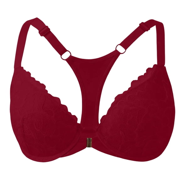asjyhkr Front Closure Bras for Women Lace Bralette No Underwire Cute Everyday Wear Supportive Bras Daily Wear(X-Large,Red)