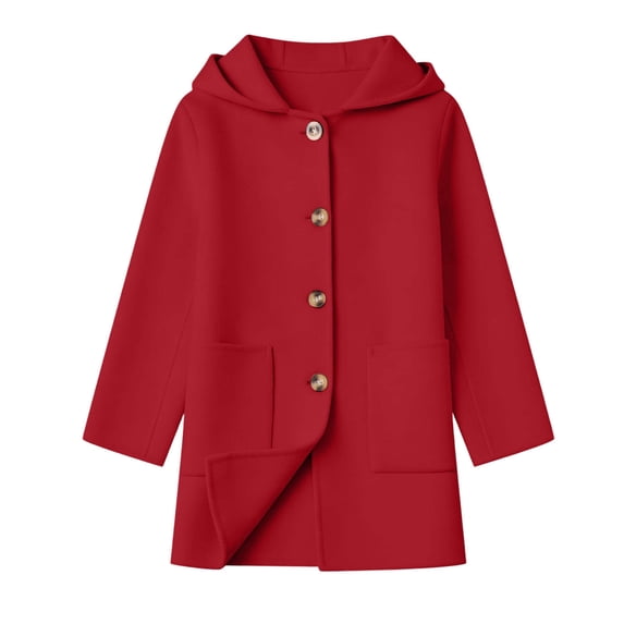 asjyhkr Girls Boys Coats Button down Hooded Jacket Trench Overcoat Kids Fall Winter Fashion Dress Outerwear with Pockets(14-15 Years,Red)