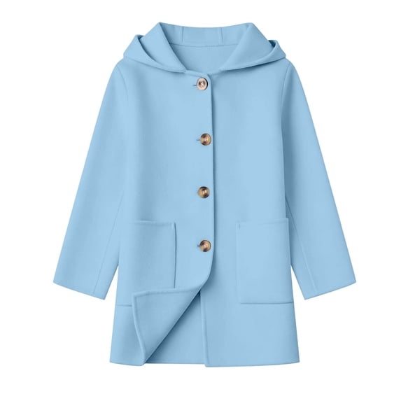 asjyhkr Girls Boys Coats Button down Hooded Jacket Trench Overcoat Kids Fall Winter Fashion Dress Outerwear with Pockets(4-5 Years,Light Blue)