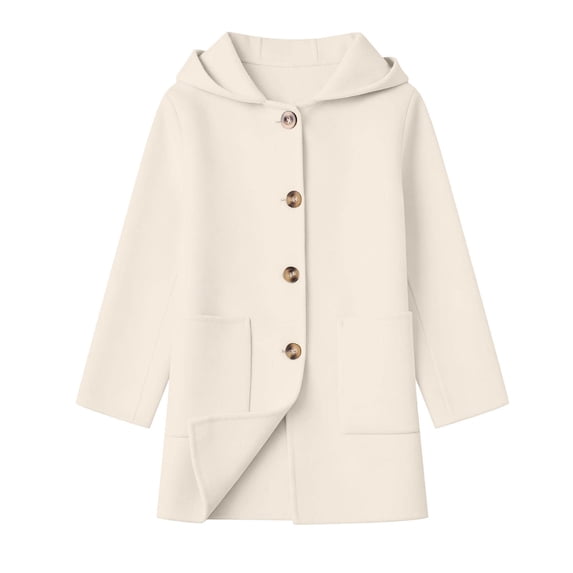 asjyhkr Girls Boys Coats Button down Hooded Jacket Trench Overcoat Kids Fall Winter Fashion Dress Outerwear with Pockets(6-7 Years,Beige)