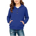 thumbnail image 1 of asjyhkr Girls Knitted Hoodies Long Sleeve Pullover Ribbed Soft Comfy Everyday Wear Teens 1/4 Button Fall Fashion Tops(9-10 Years,Blue), 1 of 7