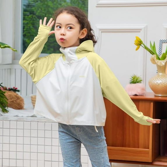 asjyhkr Hoodies for Kids Boys Girls Upf 50+ Long Sleeve Hooded Zipper Shirts 3-14 Years Breathable UV Protection Outdoor Playing Traveling Sun Shirts,Size 110-160