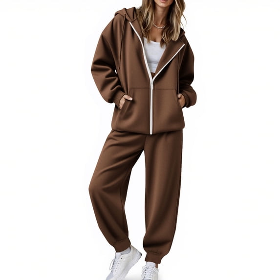 asjyhkr Hoodies and Pant Sets Women 2 Pieces Long Sleeve Hooded Sweatshirts Elastic Waist Pants with Pockets Casual Running Workout Gym Solid Color Sets
