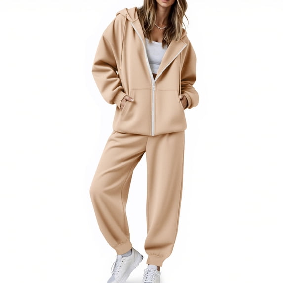 asjyhkr Hoodies and Pant Sets Women 2 Pieces Long Sleeve Hooded Sweatshirts Elastic Waist Pants with Pockets Casual Running Workout Gym Solid Color Sets