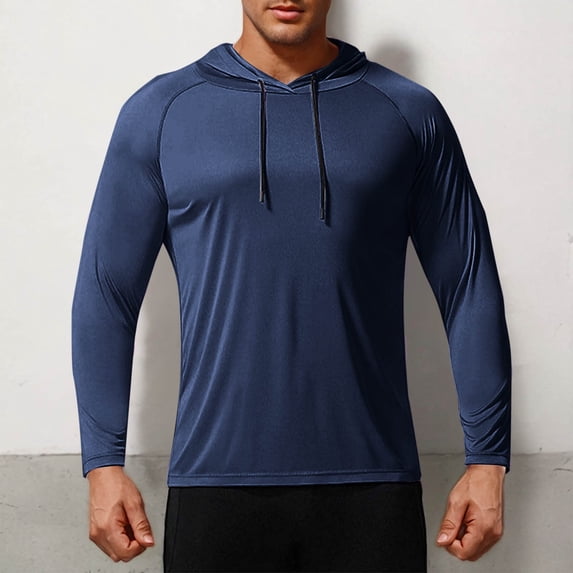 asjyhkr Hoodies for Men Drawstring Hooded Long Sleeve Pullover Casual Breathable Stretch Solid Color Workout Gym Tops