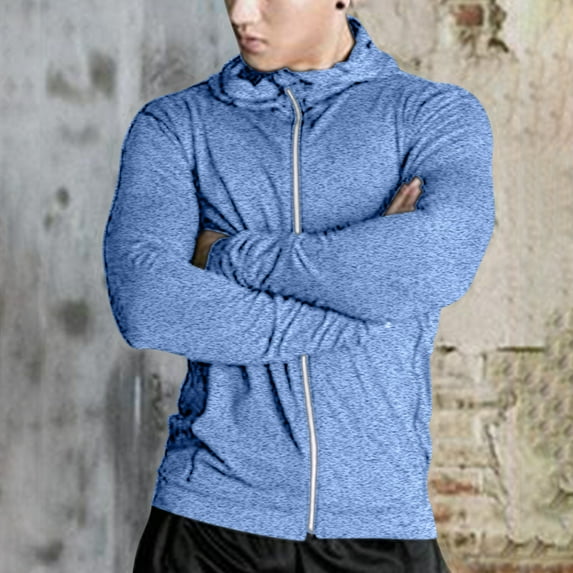 asjyhkr Hoodies for Men Long Sleeve Zipper Hooded Tights Lightweight Stretch Gym Running Workout Sweatshirts