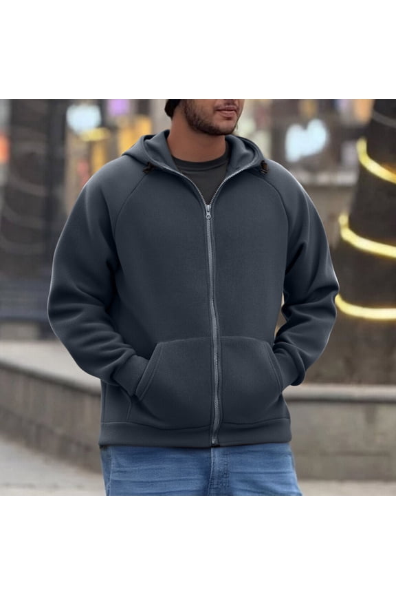 Hoodies for Men Polar Fleece Long Sleeve Zipper Hooded Cardigan Casual Thermal Breathable Hiking Workout Sweatshirts with Pockets