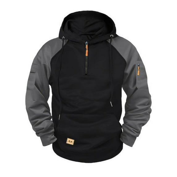 asjyhkr Hoodies for Men Zipper Crew Neck Drawstring Long Sleeve Hooded Sweatshirts Thermal Athletic Shirts with Pocket
