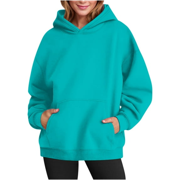 asjyhkr Hoodies for Women Crew Neck Hooded Long Sleeve Sweatshirts Solid Color Casual Breathable Thermal Running Gym Workout Tops with Pockets