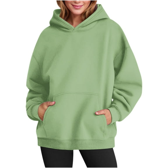 asjyhkr Hoodies for Women Crew Neck Hooded Long Sleeve Sweatshirts Solid Color Casual Breathable Thermal Running Gym Workout Tops with Pockets