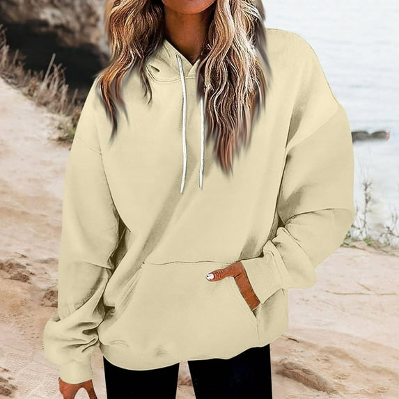 asjyhkr Hoodies for Women Drawstring Hooded Crew Neck Long Sleeve Pullover Casual Breathable Fashion Gym Workout Outdoor Sweatshirts