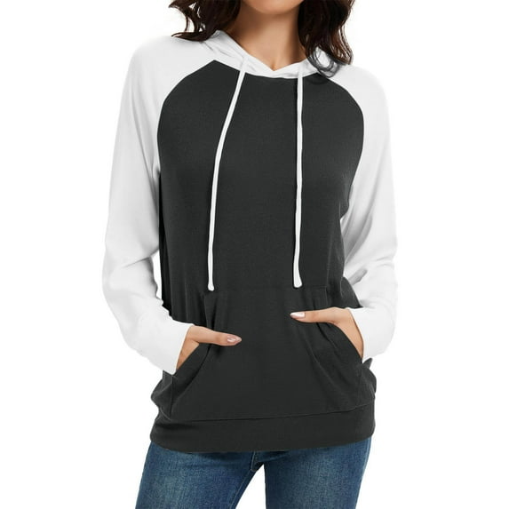 asjyhkr Hoodies for Women Drawstring Hooded Long Sleeve Pullover Color Block Casual Thermal Running Gym Workout Tops with Pockets