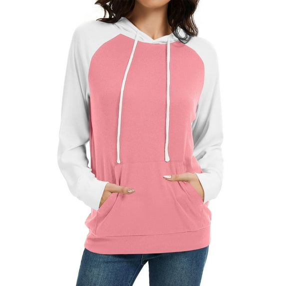 asjyhkr Hoodies for Women Drawstring Hooded Long Sleeve Pullover Color Block Casual Thermal Running Gym Workout Tops with Pockets