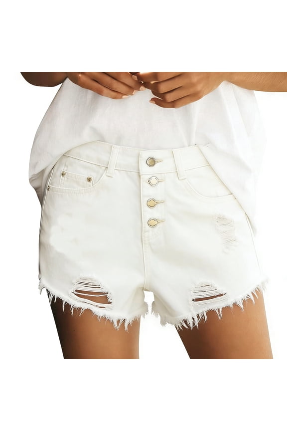 Jeans Short for Women High Waist Ripped Distressed Frayed Hem Design Summer Casual Denim Shorts