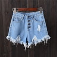 thumbnail image 1 of asjyhkr Jeans Shorts for Women High Waist with Pocket Solid Color Fashion Frayed Edge Ripped Camping Casual Shorts, 1 of 3