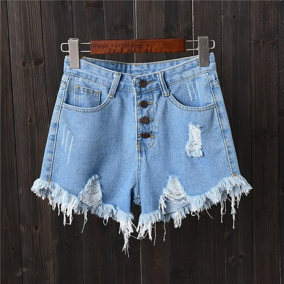 asjyhkr Jeans Shorts for Women High Waist with Pocket Solid Color Fashion Frayed Edge Ripped Camping Casual Shorts