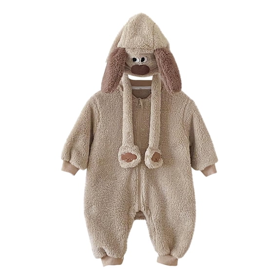 asjyhkr Kid Boys Girls Clothes Full-Zip Fleece Romper with Cute Hat Casual Fall Winter Thermal Soft Comfy Bodysuits Daily Wear(0-3 Months,Coffee)