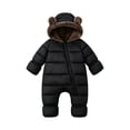 thumbnail image 1 of asjyhkr Kid Boys Girls Puffer Rompers with Footies Fleece Thermal Zip up Jacket Fall Winter Hooded Jumpsuit Daily Wear(12-18 Months,Black), 1 of 8