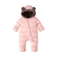 thumbnail image 1 of asjyhkr Kid Boys Girls Puffer Rompers with Footies Fleece Thermal Zip up Jacket Fall Winter Hooded Jumpsuit Daily Wear(9-12 Months,Pink), 1 of 8