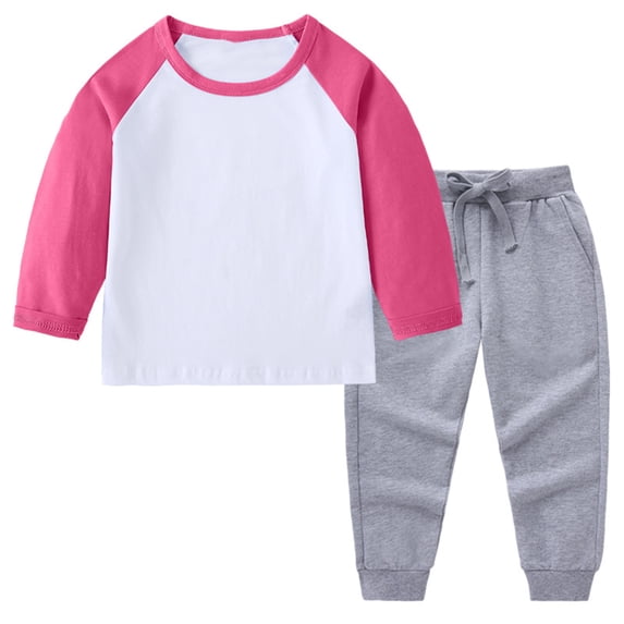 asjyhkr Kids Boys Girls 2 Piece Outfits Long Sleeve Tops Casual Pants Fall Winter Dailywear Home Sets for Loungewear(12-18 Months,Hot Pink)