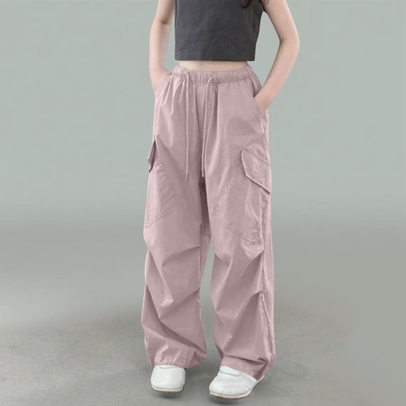 asjyhkr Kids Boys Girls Elastic Waist Drawstring Cargo Pant with Multi Pockets 5-15 Years Adjustable Leg Casual Breathable Solid Color Hiking Playing Workout Pants,Size 120-170