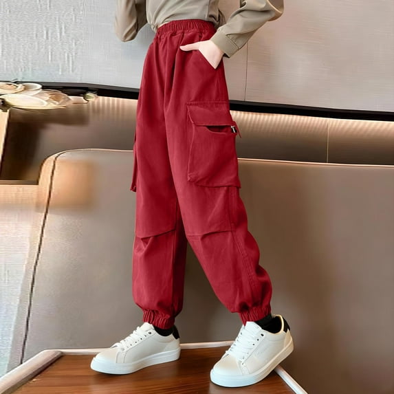 asjyhkr Kids Boys Girls Jogger Elastic Waist Cargo Pants with Multi Pockets 5-16 Years Fashion Casual Outdoor Playing Hiking Workout Solid Color Pants,Size 120-170