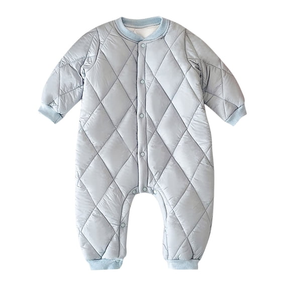 asjyhkr Kids Clothes Fleece Puffer Rompers Boys Girls Fall Winter Long Sleeve Thick Warm Snap-Up Bodysuit(2-3 Years,Light Blue)