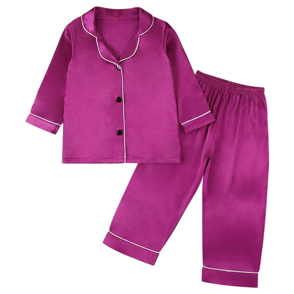 asjyhkr Kids Clothes Satin Loungewear Outfits Button down Shirts Elastic Waist Pants Fall Dailywear Comfy Sets for Boys Girls(2-3 Years,Purple)