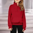 thumbnail image 1 of asjyhkr Kids Girls Half Zipper Crew Neck Long Sleeve Hoodless Sweatshirts 5-14 Years Breathable Casual Workout Outdoor Playing Solid Color Tops with Pockets,Size 120-160, 1 of 8