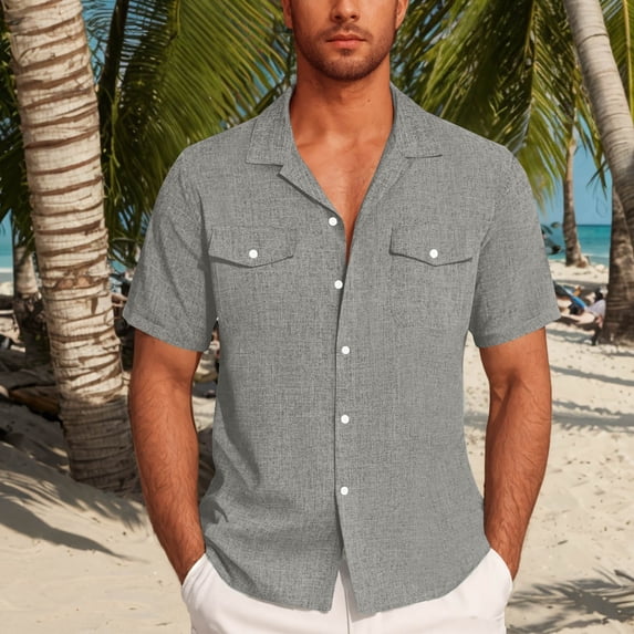asjyhkr Linen Cotton Button down Shirt for Men Shirts Short Sleeve Mens Shirt for Beach Wear Summer Wear