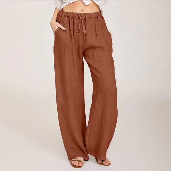 asjyhkr Linen Pants Women High Waist Drawstring Lightweight Wide Leg Casual Hiking Beach Vacation Pants with Pockets