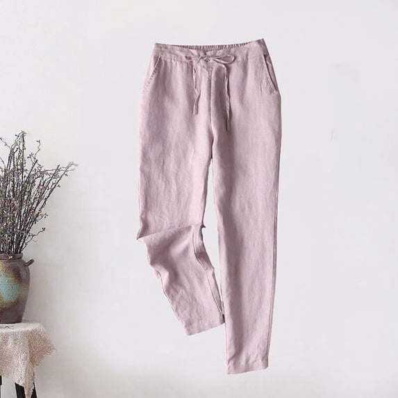 asjyhkr Linen Pants Women Jogger Elastic Waist Drawstring Fashion Casual Loose Breathable Solid Color Beach Hiking Workout Pants with Pockets