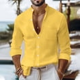 thumbnail image 1 of asjyhkr Linen Shirts for Men Button Stand Collar Long Sleeve Cardigan Solid Color Casual Breathable Hiking Vacation Beach Tops with Pocket, 1 of 8