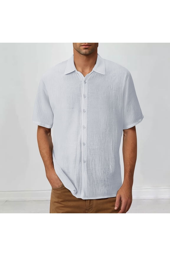 Linen Shirts for Men Short Sleeve Blouse Button down Dress Shirts Beach Summer Wedding Hawaiian Outfit(S-5XL)