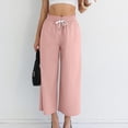 thumbnail image 1 of asjyhkr Linen Shorts Women Elastic Waist with Pocket Drawstring Wide Leg Ligthweight Solid Color Cropped Pants, 1 of 5