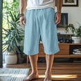 thumbnail image 1 of asjyhkr Men Capri Pants Cotton Linen Elastic Waist Drawstring Breathable Beach Pants with Pockets, 1 of 5