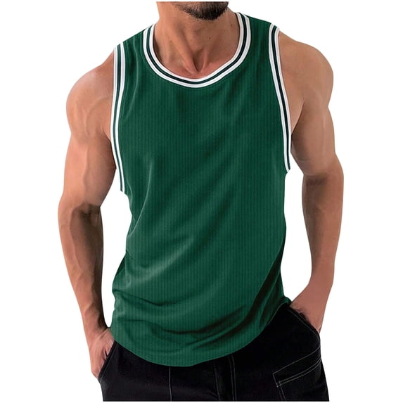 asjyhkr Mens Basketball Tank Tops Lightweight Sleeveless Crew Neck Workout Running Daily Gym Athletic Shirts(XXL,Green)