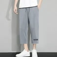 thumbnail image 1 of asjyhkr Mens Capri Pants Cotton Linen Elastic Waist Drawstring Casual Beach Pants with Pockets Summer, 1 of 6