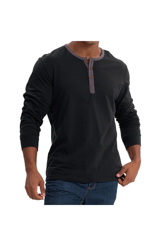 Mens Casual Cotton Shirts Long Sleeve Button down Crew Neck Pullover Lightweight Outdoor Hiking Vacation Tops