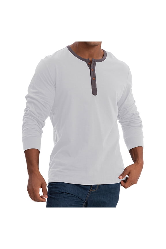 Mens Casual Cotton Shirts Long Sleeve Button down Crew Neck Pullover Lightweight Outdoor Hiking Vacation Tops