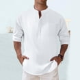thumbnail image 1 of asjyhkr Mens Cotton Linen Shirts Long Sleeve Button down Crew Neck Breathable Casual Beach Vacation Shirts with Pocket, 1 of 9
