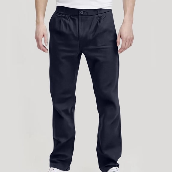 asjyhkr Mens Dress Pants Button Waist Loose Casual Lightweight Breathable Straight Leg Work Business Pants with Pockets