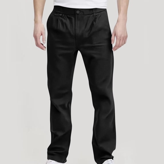 asjyhkr Mens Dress Pants Button Waist Loose Casual Lightweight Breathable Straight Leg Work Business Pants with Pockets