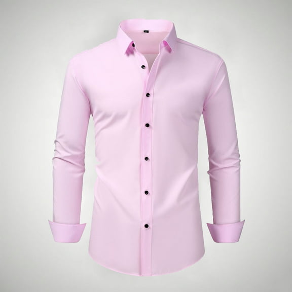 asjyhkr Mens Dress Shirts Button Lapel Long Sleeve Shirts Fashion Casual Solid Color Breathable Work Business Tops
