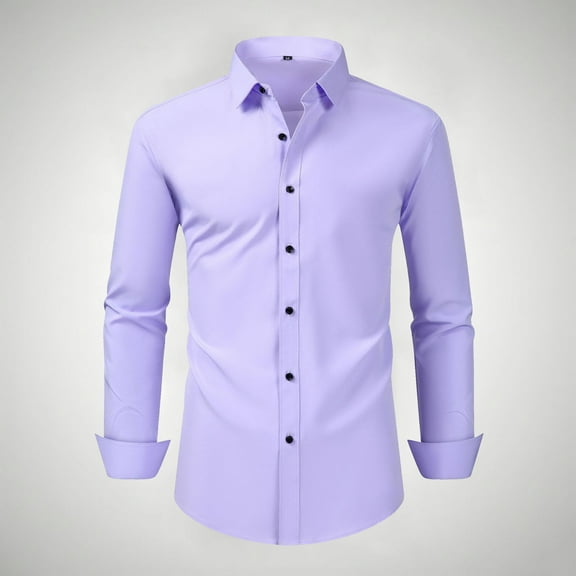 asjyhkr Mens Dress Shirts Button Lapel Long Sleeve Shirts Fashion Casual Solid Color Breathable Work Business Tops