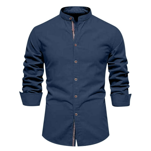 asjyhkr Mens Dress Shirts Button Stand Collar Long Sleeve Cardigan Shirts Fashion Solid Color Casual Breathable Work Business Tops