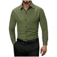 thumbnail image 1 of asjyhkr Mens Dress Shirts Long Sleeve Button Lapel Cardigan Casual Breathable Solid Color Work Business Tops with Pockets(M,Army Green), 1 of 7