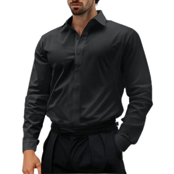 asjyhkr Mens Dress Shirts Long Sleeve Stand Collar Button down Lightweight Breathable Business Work Shirts(M,Black)