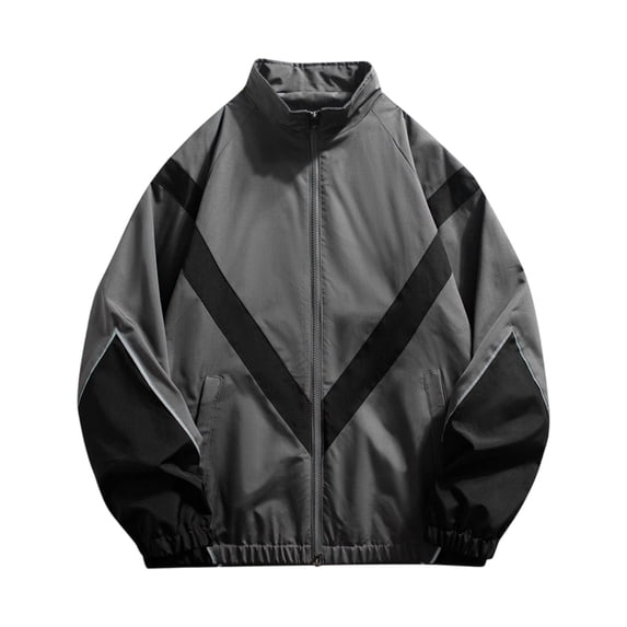 asjyhkr Mens Lightweight Jackets Casual Streetwear Waterproof Full-Zip Stand Collar Color Blocked Loose Daily Wear Coat(Large,Gray)
